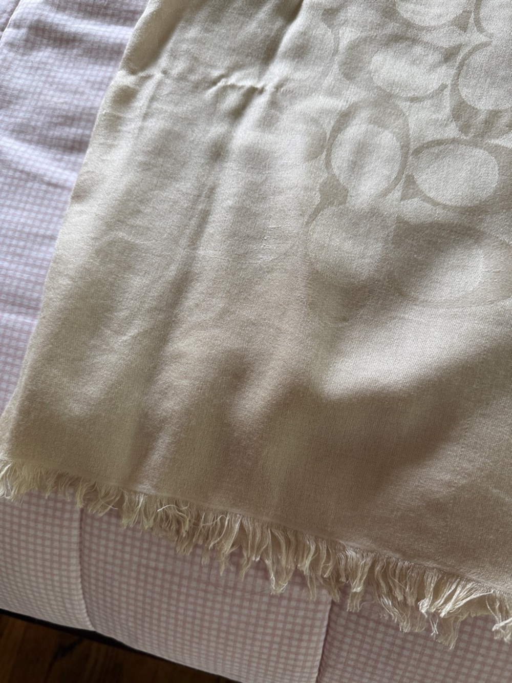 Coach Cream Logo Fringe Scarf